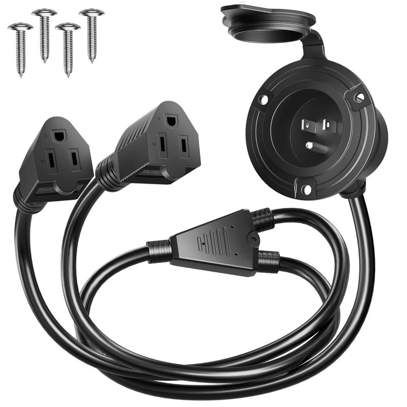 PlugSaf RV Shore Power Inlet Plug AC Port Plug with Waterproof Cover, RV Electrical Outlet Receptacle Box with Dual 18" Integrated Extension Cord for Cargo Trailer, 15 Amp 125V 1875W ETL/cETL Listed - Image 1